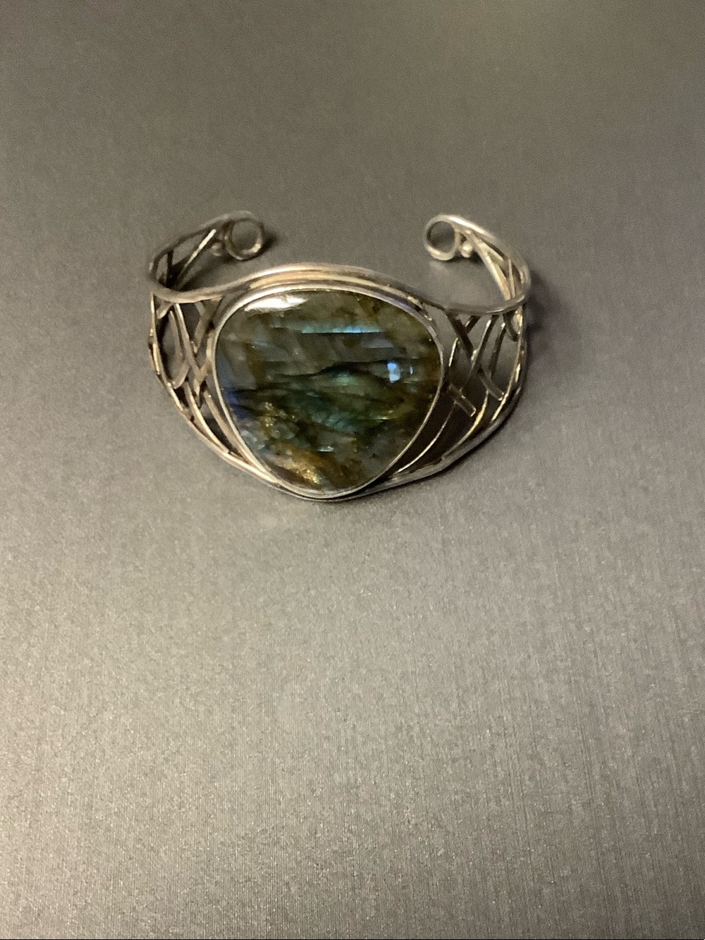 Labradorite Silver Cuff Bracelet - Blue-Green Stone